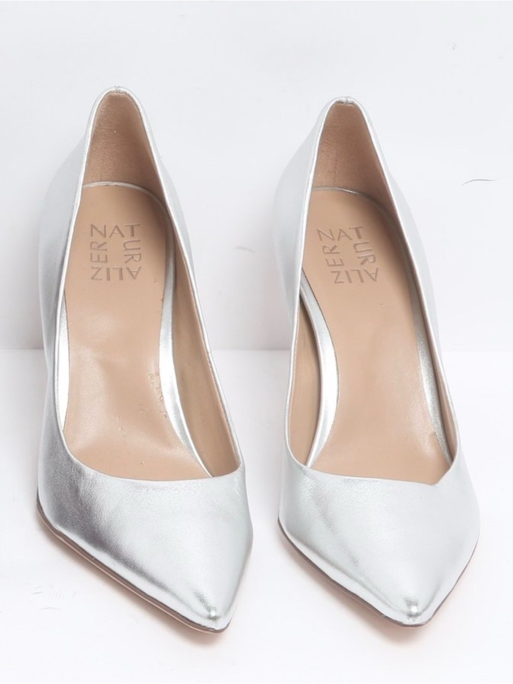 NEW Naturalizer Silver Metallic Pointed Toe Stiletto Pumps Size 8.5 Leather